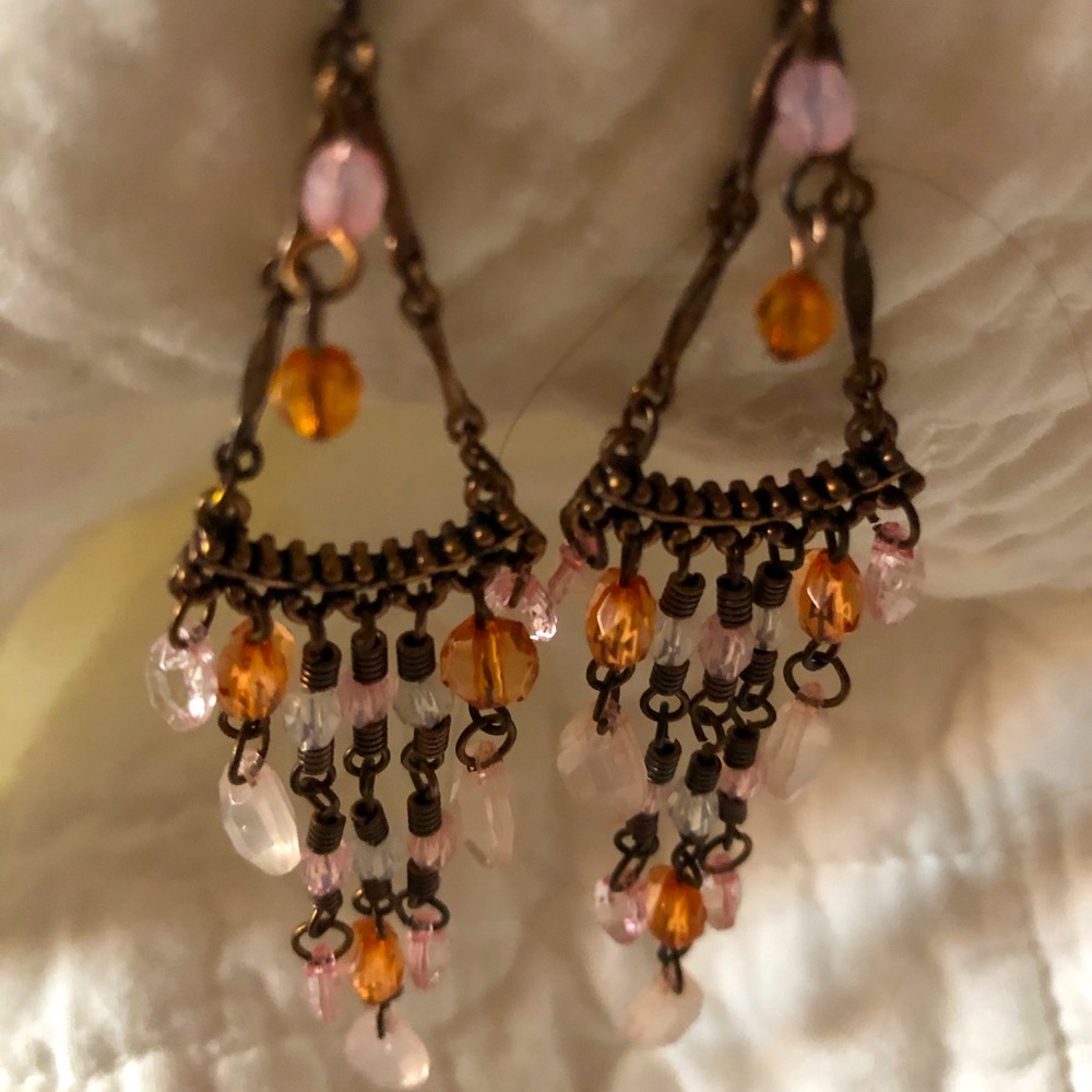 New never worn - pink and orange dangly earrings